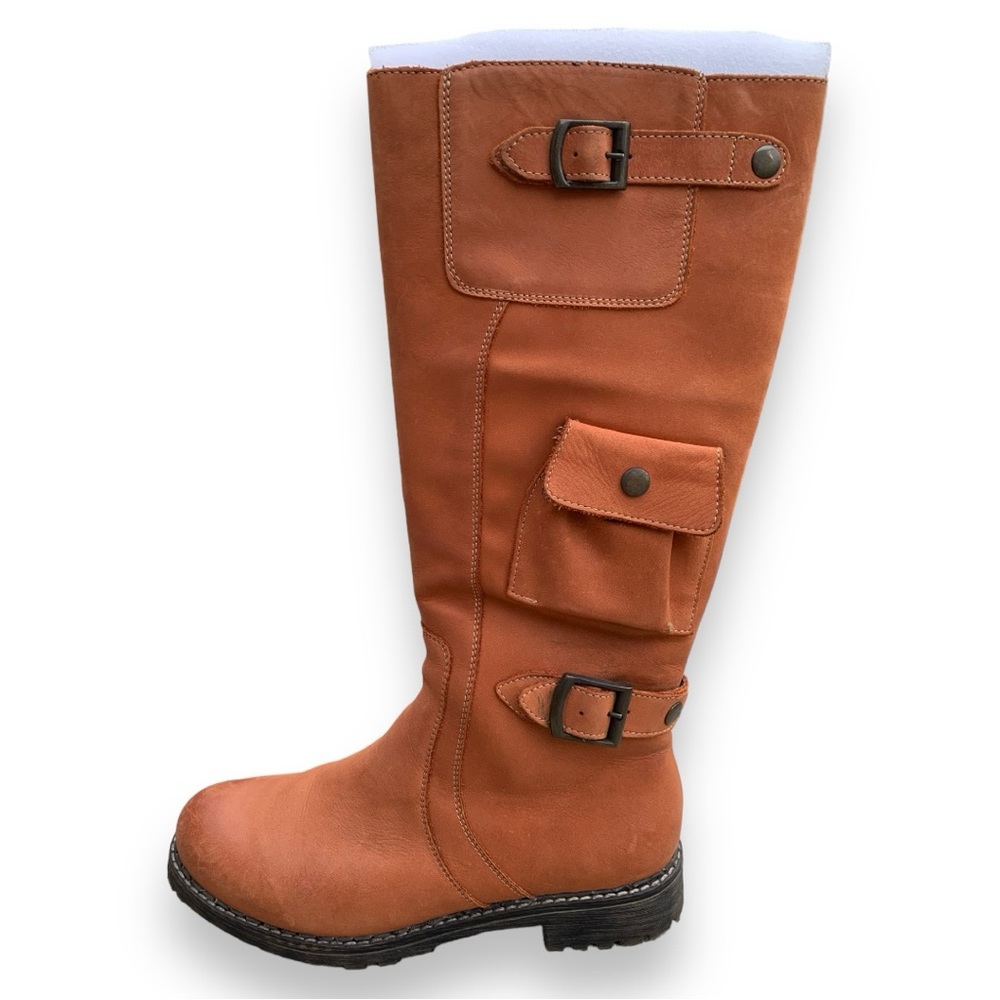 V Italia European Leather Tan Tall Knee High Fall Winter Cargo Combat Boots - Picture 8 of 13